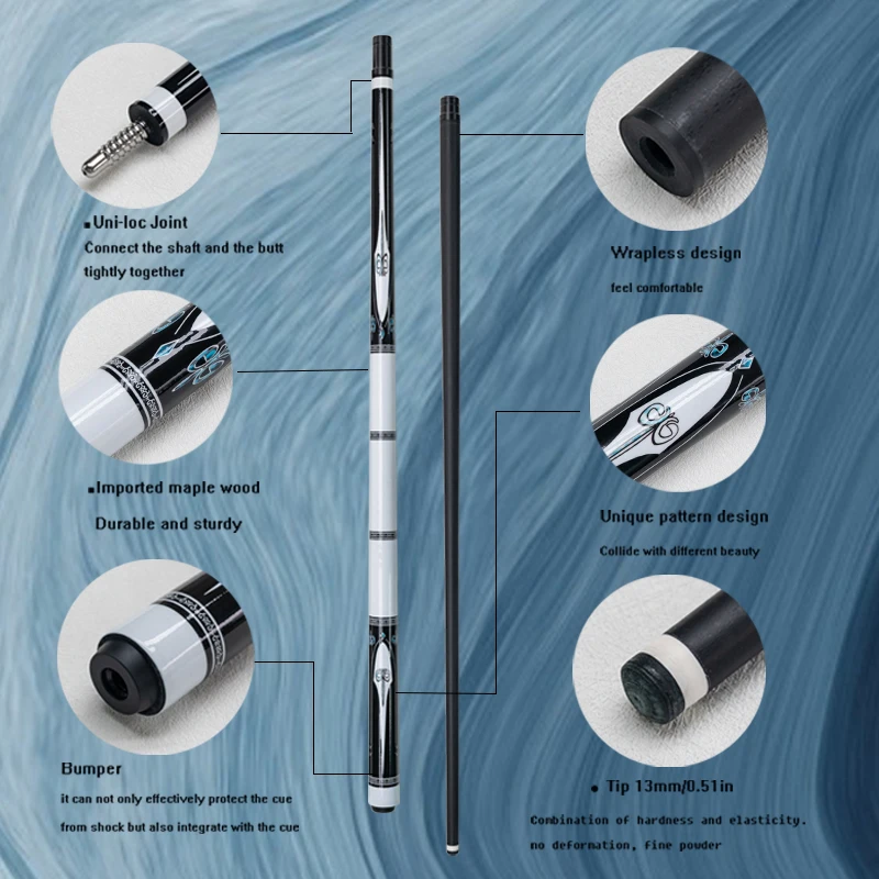 High Quality Carbon Pool Cue with 13mm Tip  Durable White and Black Design for 9 Ball and Carom Billiards Play