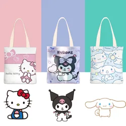 Cartoon Hello Kitty torby na ramię Sanrio Anime Kuromi z nadrukiem na płótnie wodoodporne słodkie szkolne materiały papiernicze A4 torebka dla dziewczynek prezenty