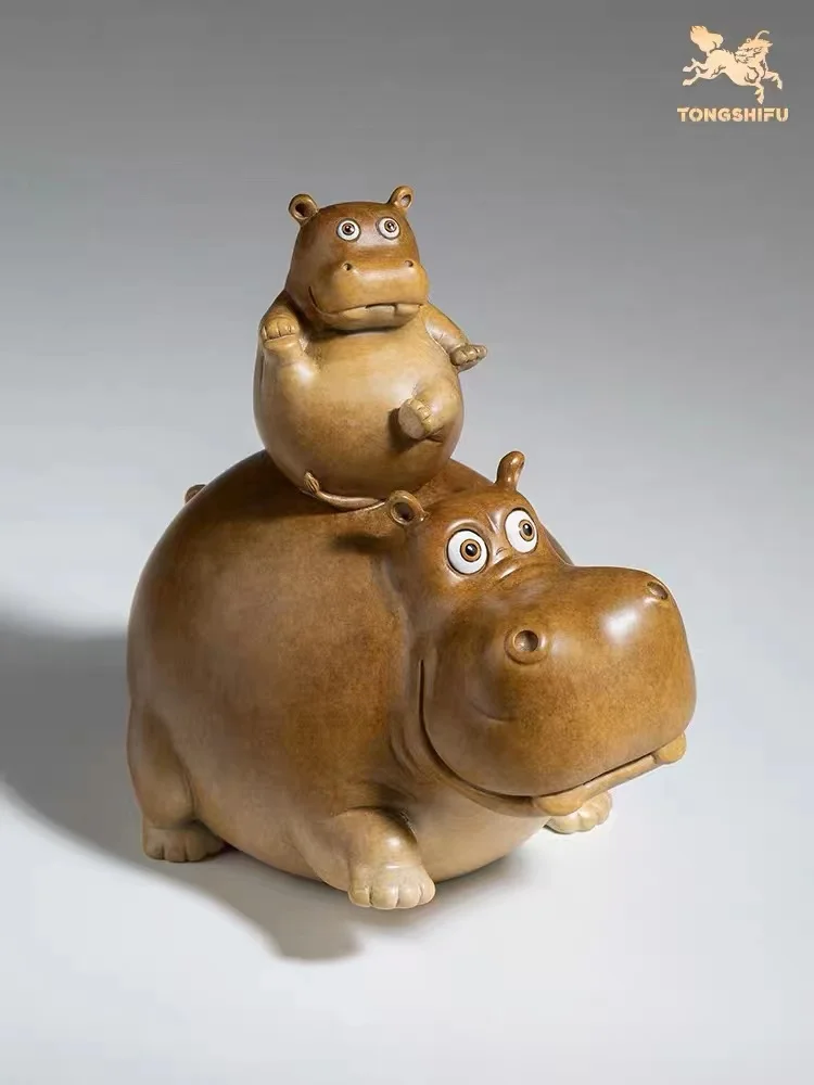 50% OFF Amazing TOP Handmade Rare hippo Mother and Child COPPER carving Animals work BAR CLUB HOME high grade decorative art