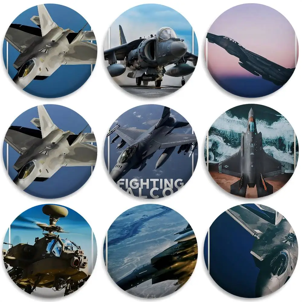 

USA Modern Fighter Jets Cool Badges Round Exquisite Badge Brooches Creative Pins For Clothes Hat Backpack Gift Accessories