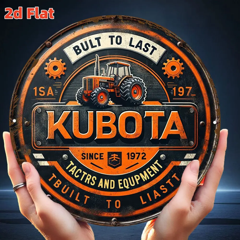 [2D Flat] Vintage Kubota Tractor Logo Sign - 19.81cm Round Aluminum Wall Art, Durable Indoor/Outdoor Decor for Farm, Office, Exh