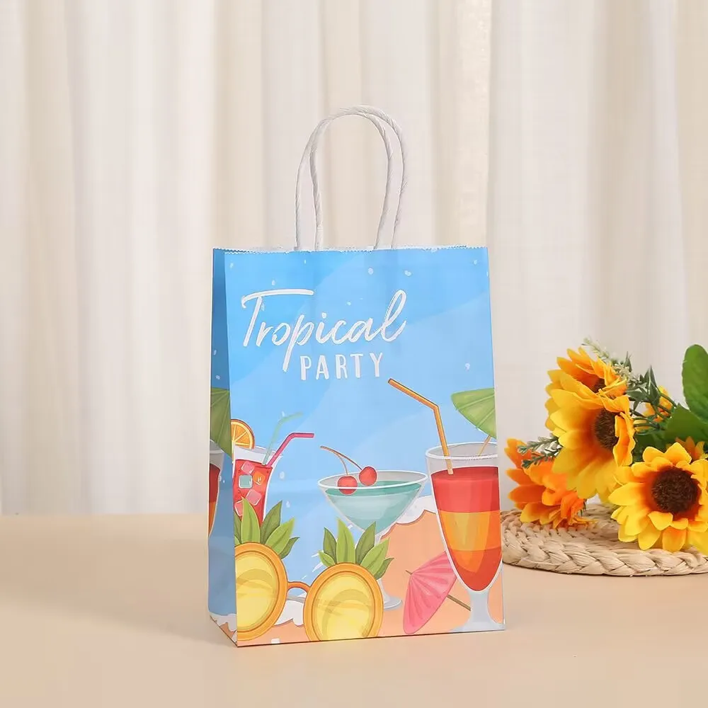 6pcs Tropical Luau Hawaii Theme Party Gifts Packing Bags Flamingo Pineapple Paper Candy Bags Summer Birthday Wedding Party Decor