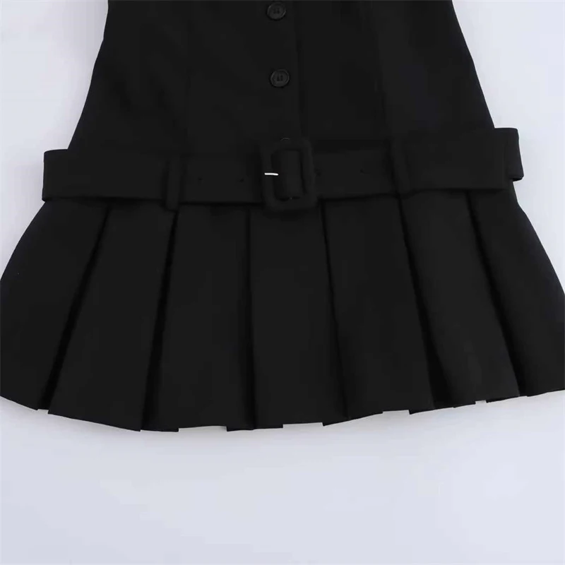 Französisch Mode Oansatz Weste Kleid Elegante Weibliche Frauen Casual Büro Dame Streetwear Kleidung Kurze Dresss Einfache Stil