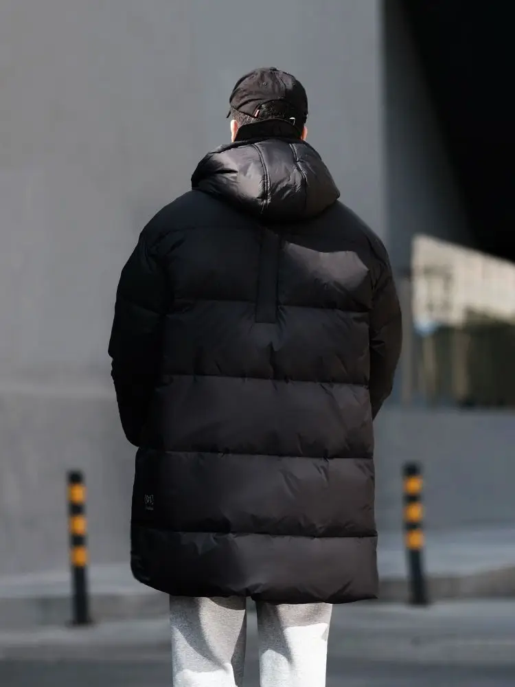 Winter men's mid length cotton jacket men's winter outfit black hooded thickened warm cotton jacket couple jacket