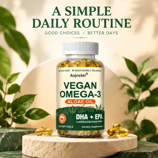Plant-Based Vegan Omega-3 Softgels, Algae Oil DHA plus EPA, Non-GMO Ingredient,120 Pieces,Bottled Nutrient Supplement for Adults