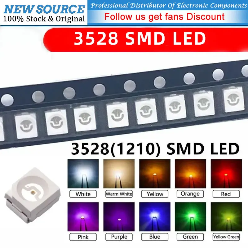 100 sztuk/partia diody LED SMD 3528 1210 diodowe Diodo Diodo Diodo zestaw zielony czerwony ciepły biały lód niebieski żółty różowy fioletowo-UV