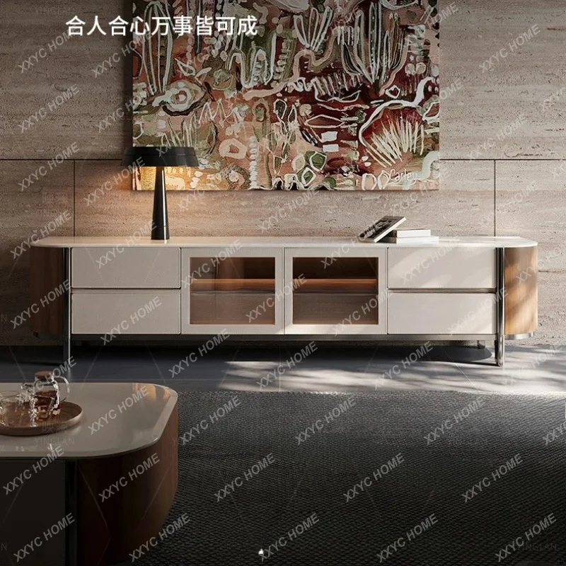 XXNatural luxury stone TV cabinet coffee table combination high-end home villa floor cabinet