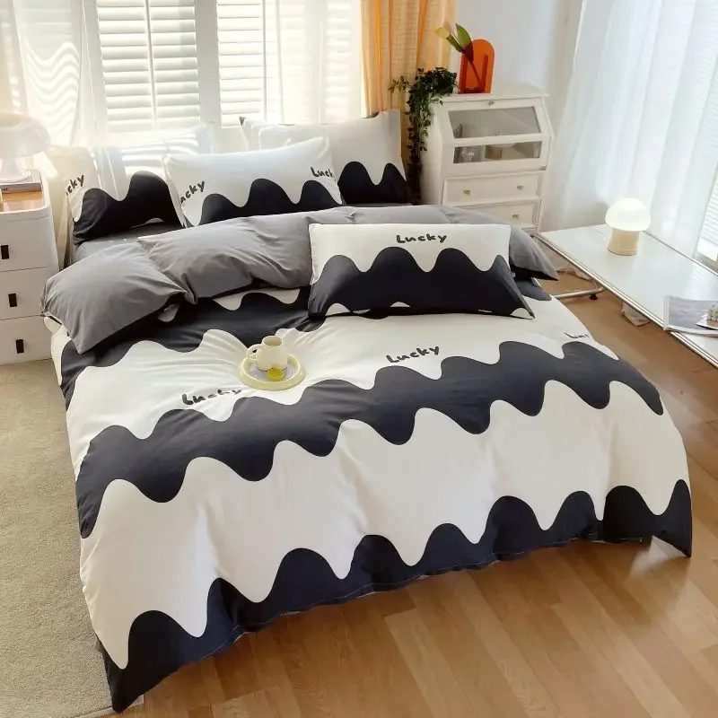 2024 New Cotton Pure Cotton Washed Cotton Thickened Fabric Four-Piece Set Quilt Cover Pillow Case 4 Pcs Bedding Set