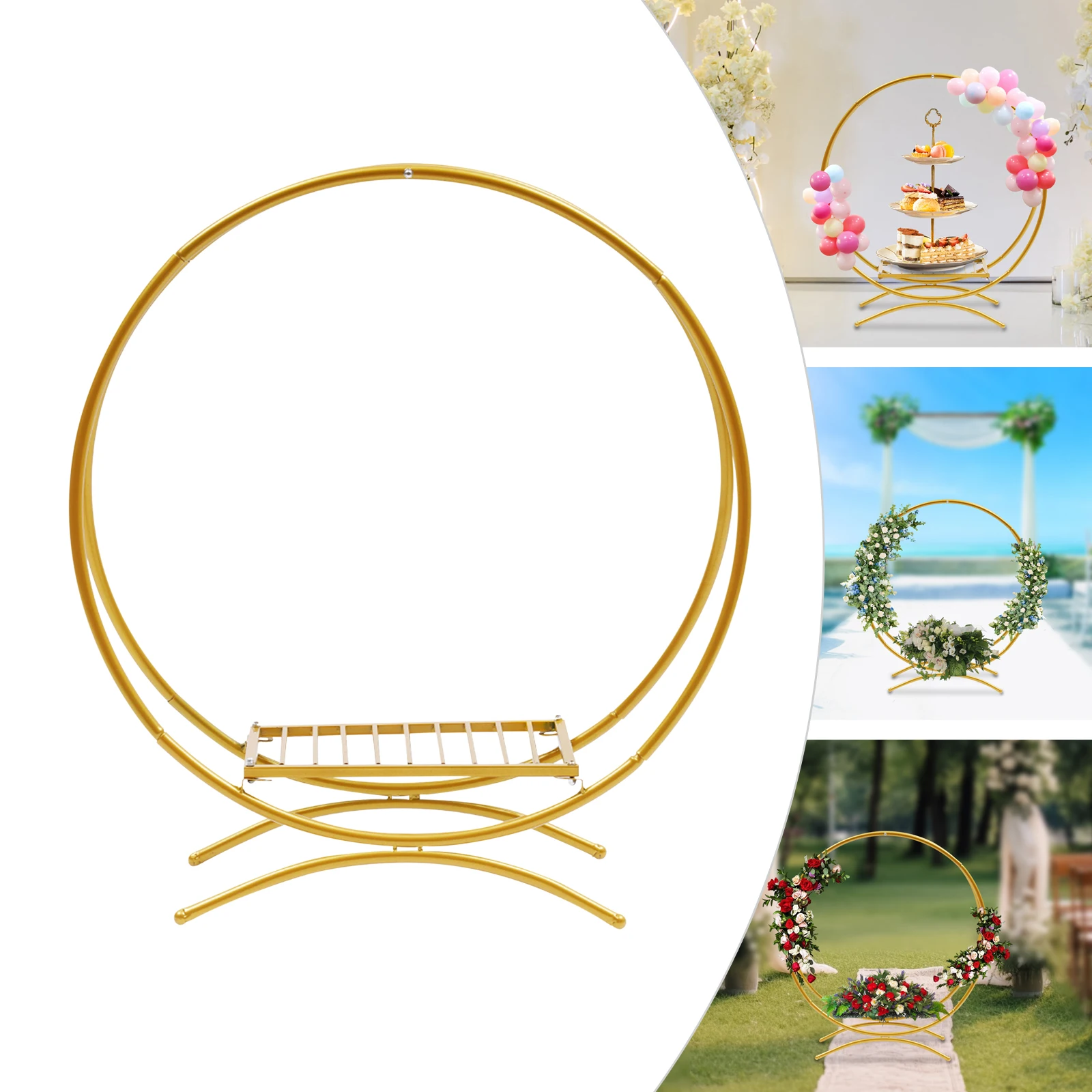 Round Metal Wedding Arch Gold Double Hoop Party Background  Flower Balloon Stand Decor Supplies For 60/77/80cm