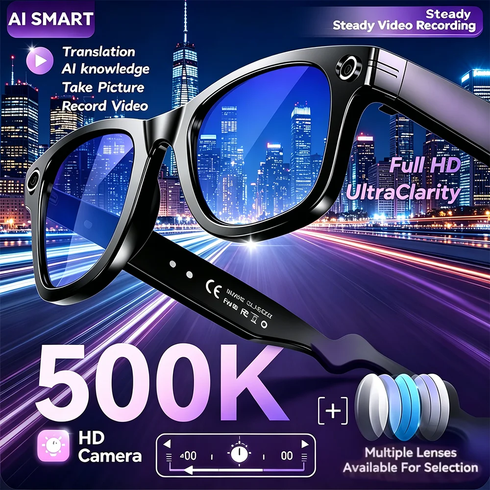 

Новые умные очки с HD-камерой 800 Вт и ИИ для мужчин, очки для перевода на 100+ языков, запись видео 1080P, музыкальный плеер, солнцезащитные очки для звонков, женские