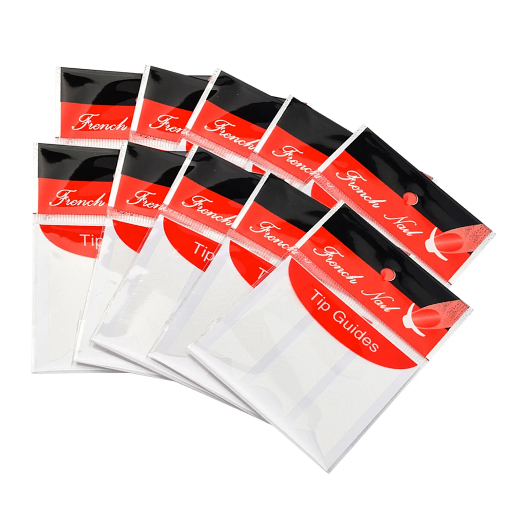 10枚入りフレンチチップネイルステッカー、マニキュアデカール、ネイルアートステンシル、粘着性DIY UVジェルアクリル、家庭用およびプロ用対応