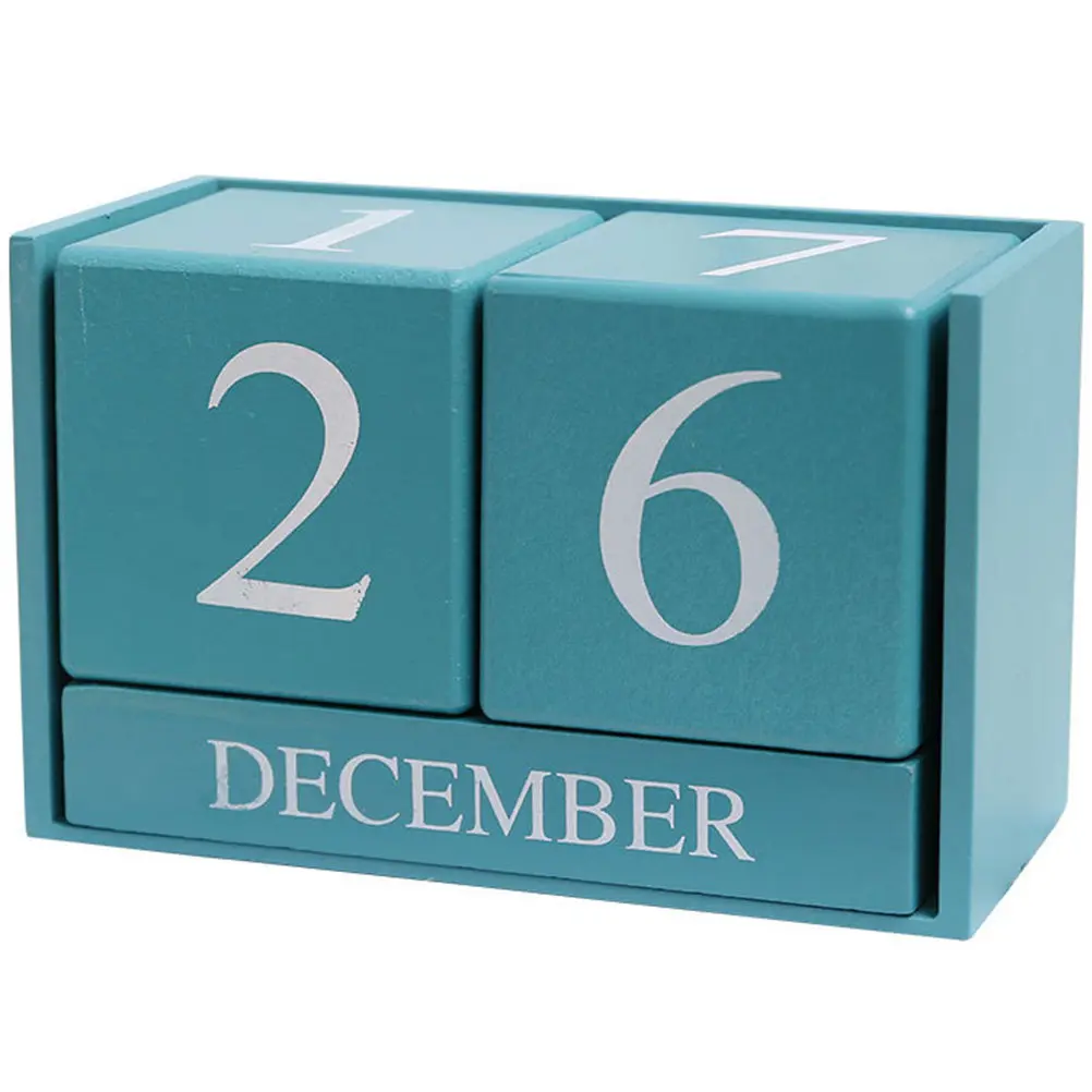 Perpetual Wooden Block Calendar No Year Printed Reusable Desktop Calendar for School Classroom Coffee Shop Home