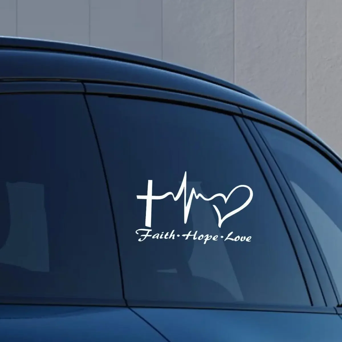 

1PC Faith Hope Love Heart Decal, Jesus Cross Car Bumper Sticker, Waterproof Vinyl Heartbeat Decor for Auto Truck Laptop Wall