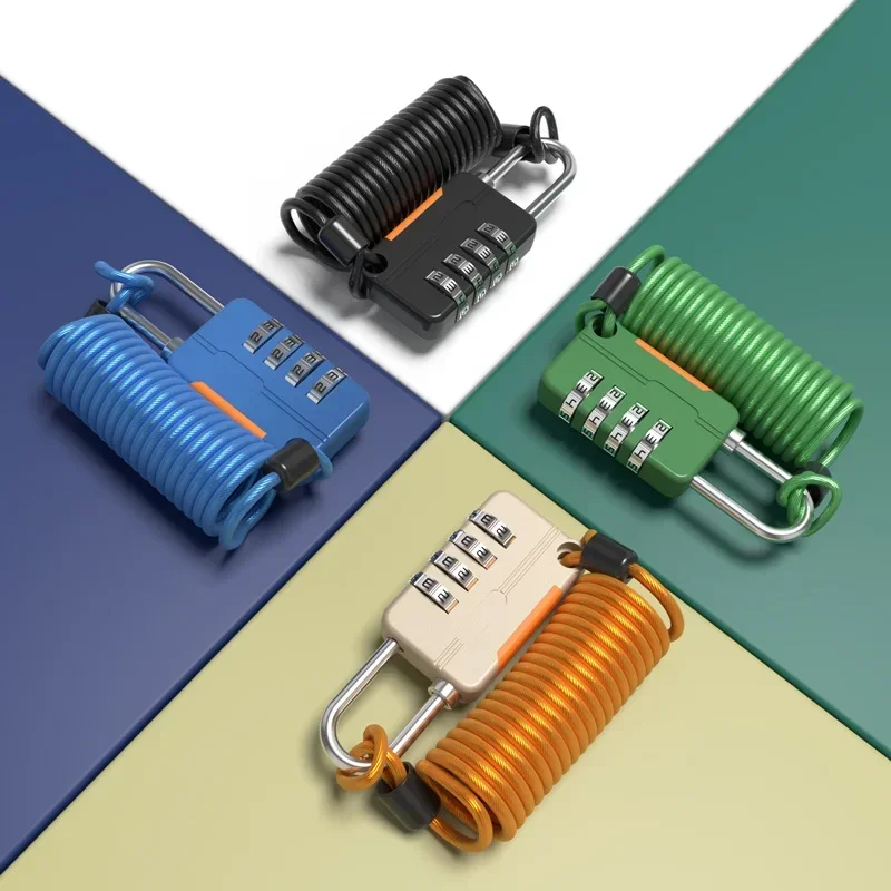 New Spring Rope Combination Lock Baby Carriage Electric Vehicle Helmet Anti-theft Rope Lock Luggage Bag Steel Cable Lock