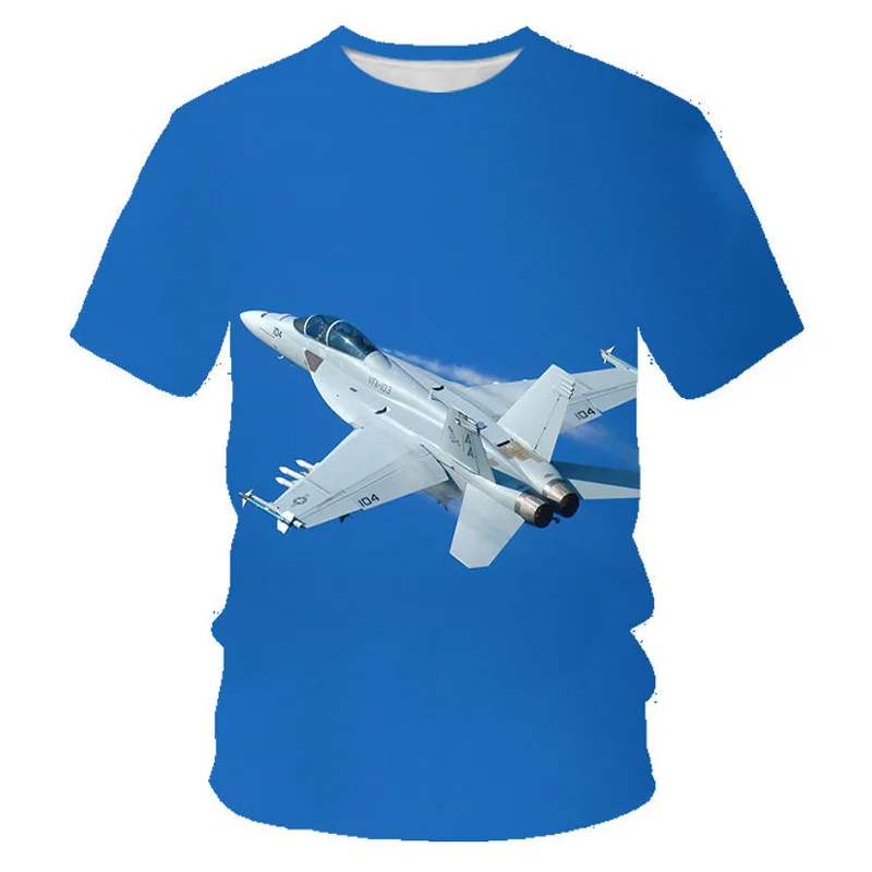 Aircraft Fighter Graphic T Shirt for Men Tops 3D Printing Womens Clothing Summer Casual Kids T-shirt Funny Boys Girls Streetwear