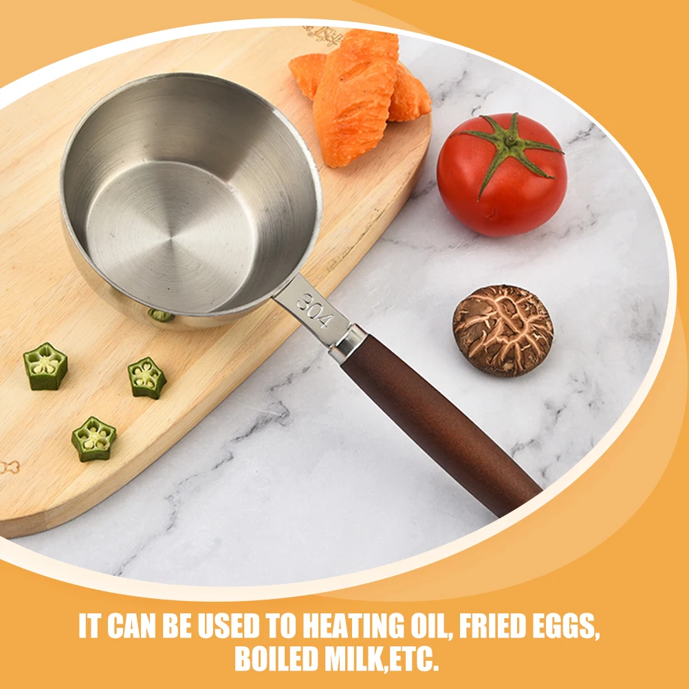

Mini Oil Spout Pot Stainless Steel Small Sauce Pan Wooden Handle Anti-Scald Easy Clean Lightweight Boiled Milk for Home