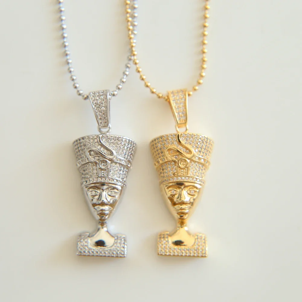 King Tutankhamun Real AAA cubic zircon Pendant & Chain White Gold colors hip hop fashion jewelry