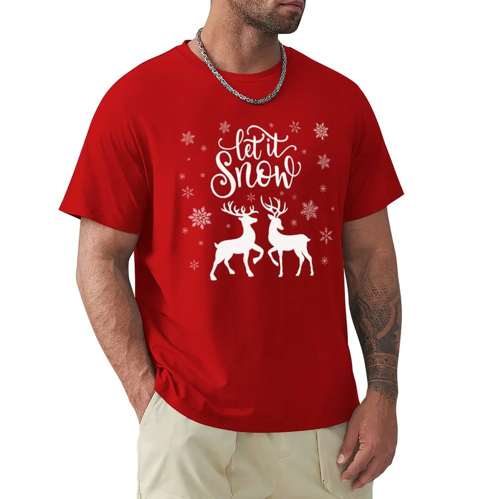 Let it snow with deer T-Shirt tops sports fans hippie clothes plain t shirts men