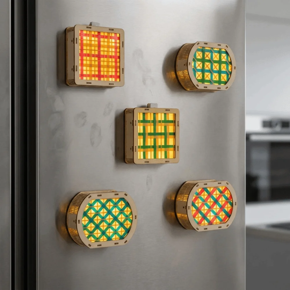 Chinese Style Bamboo Woven Refrigerator Magnet Colorful Handmade Mid-Autumn Festival Lantern DIY Material Kit with Led Light