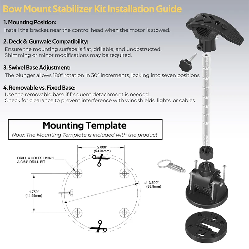 1862051 MKA-55 Electric Steer Bow-Mount Stabilizer Kit, Trolling Motor Stabilizer Mount For MinnKota Trolling Motors Ulterra