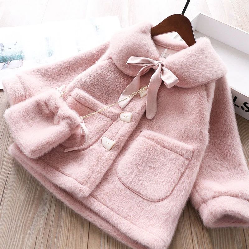 3 4 6 8 10 Years Girls Jacket Autumn Winter Warm Faux Fur Coat For Girls Christmas Princess Outwear Cute Plush Children Clothing