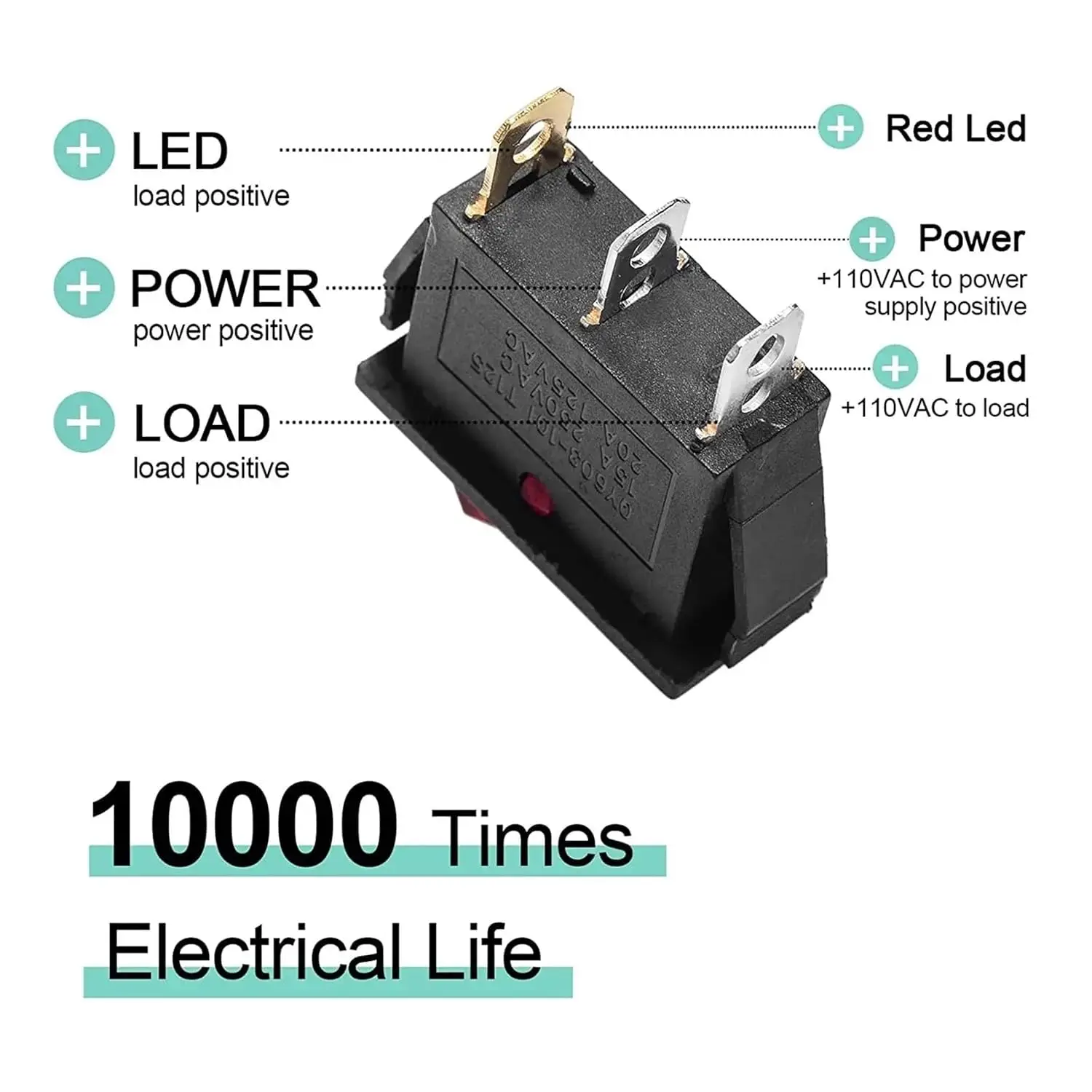 8Pcs AC 250V/15A, 125V/20A Illuminated LED On/Off SPST 3 Pin 2 Position Boat Rocker Toggle Switch Snap for Househould DIY