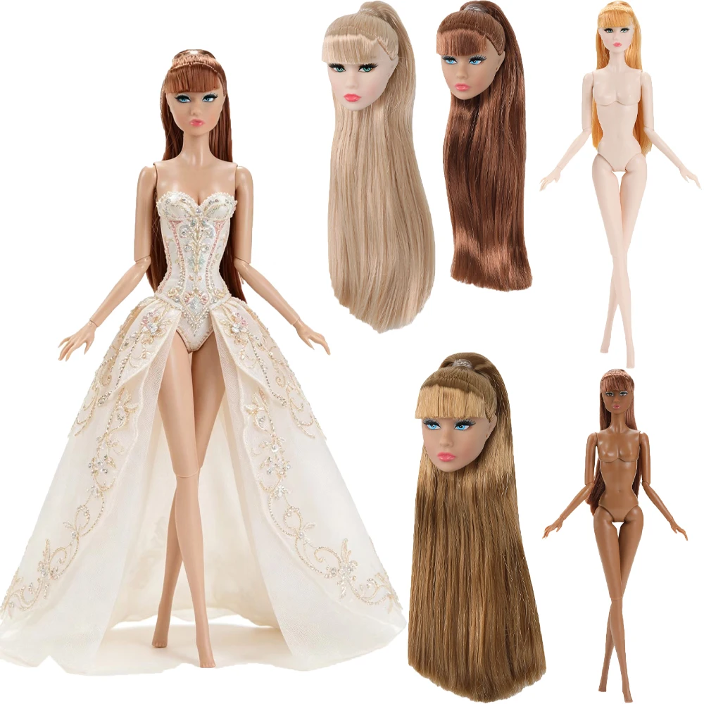 32cm Supermodel Dolls Head Long Hair Ponytail With Bangs Doll Head White/Normal Skin Make Up Doll Head For 1/6 Babi Doll Body