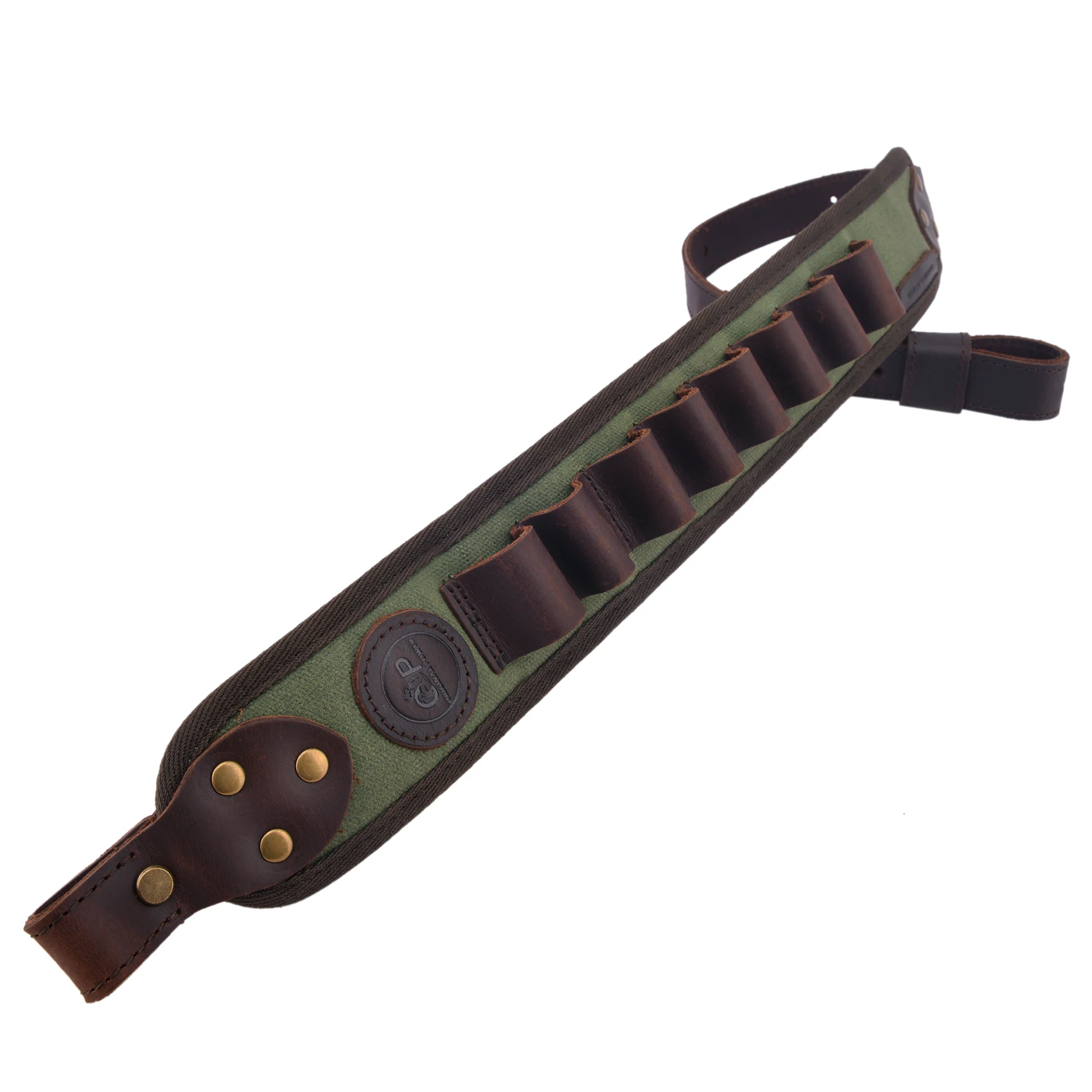 Green Leather Canvas Shotgun Shoulder Strap Ammo Cartridge Holder Gun Belt Shellslot Gun Sling For 12 Gauge