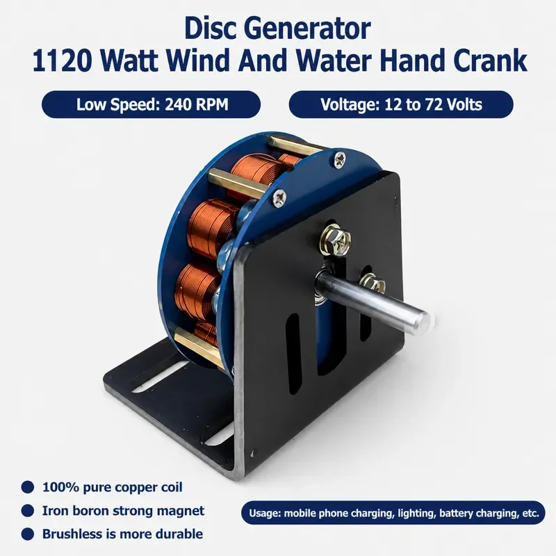 Low Speed Hydraulic Disc Iron Core Generator Strong Magnetic DC Hand Crank 12V 24V 48V 60V 72V for Renewable Energy Wind