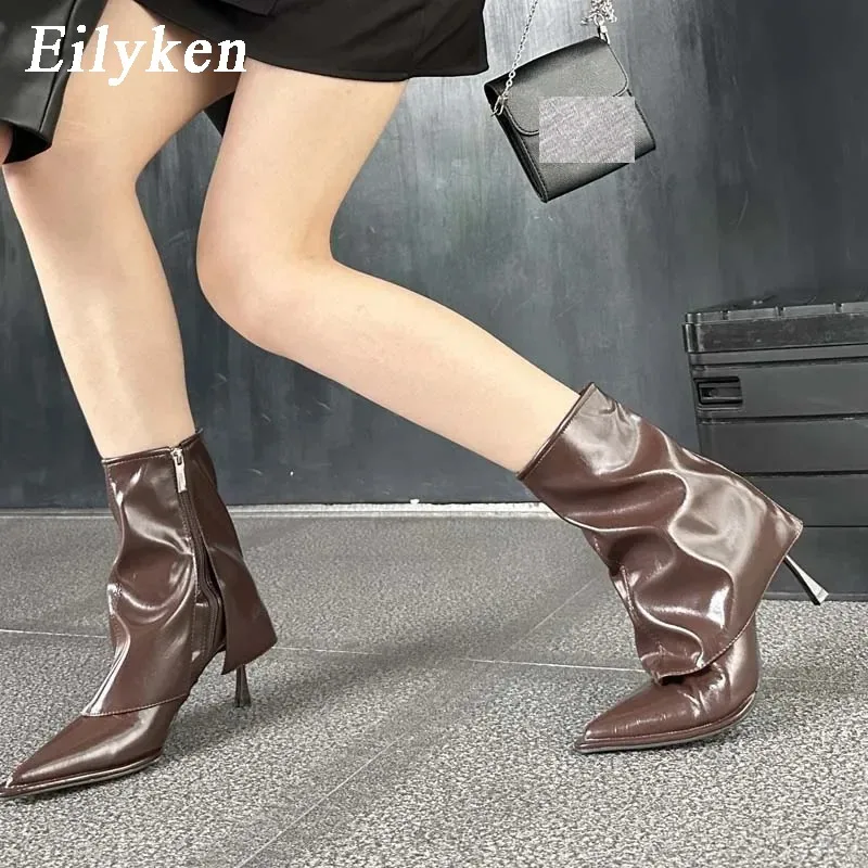 Eilyken Comfortable Soft Leather Woman Ankle Boots Fashion Pointed Toe Zipper Thin Heels Shoes Spring Autumn Botas De Mujer