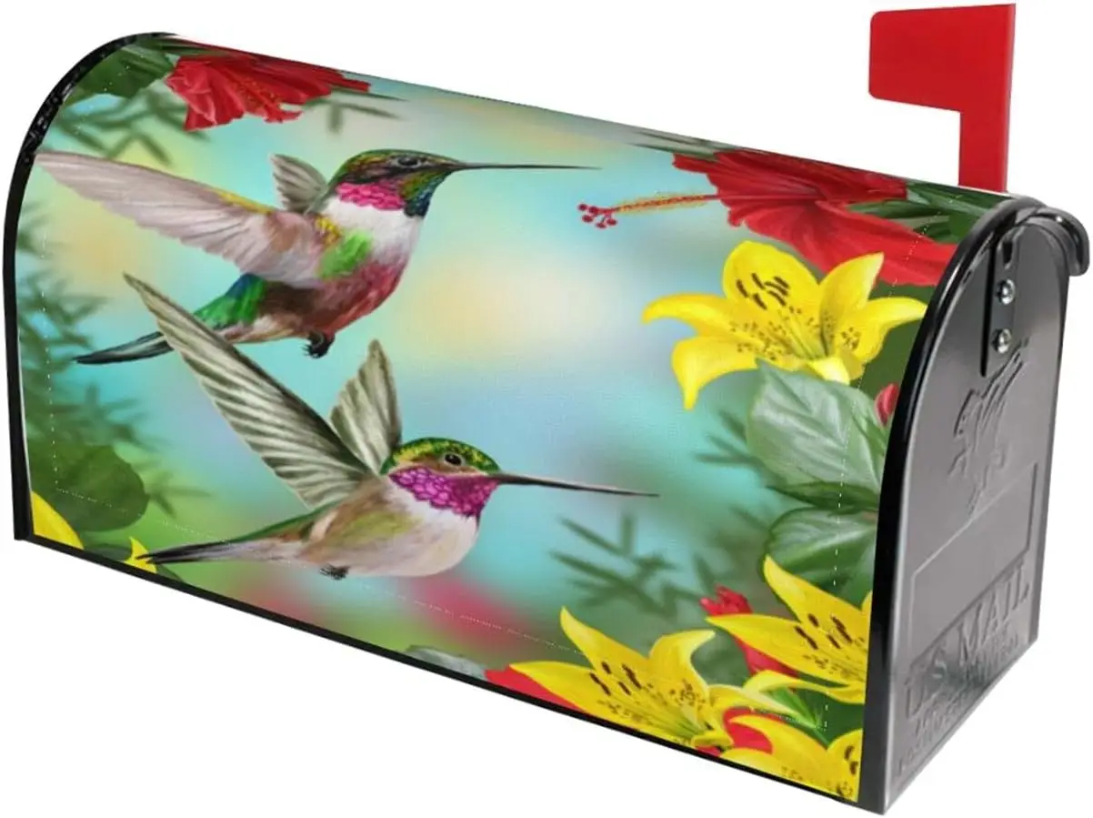 Spring Hummingbirds Mailbox Covers, Magnetic Post Box Cover Wraps Standard Size 21x18 in for Garden Yard Decor