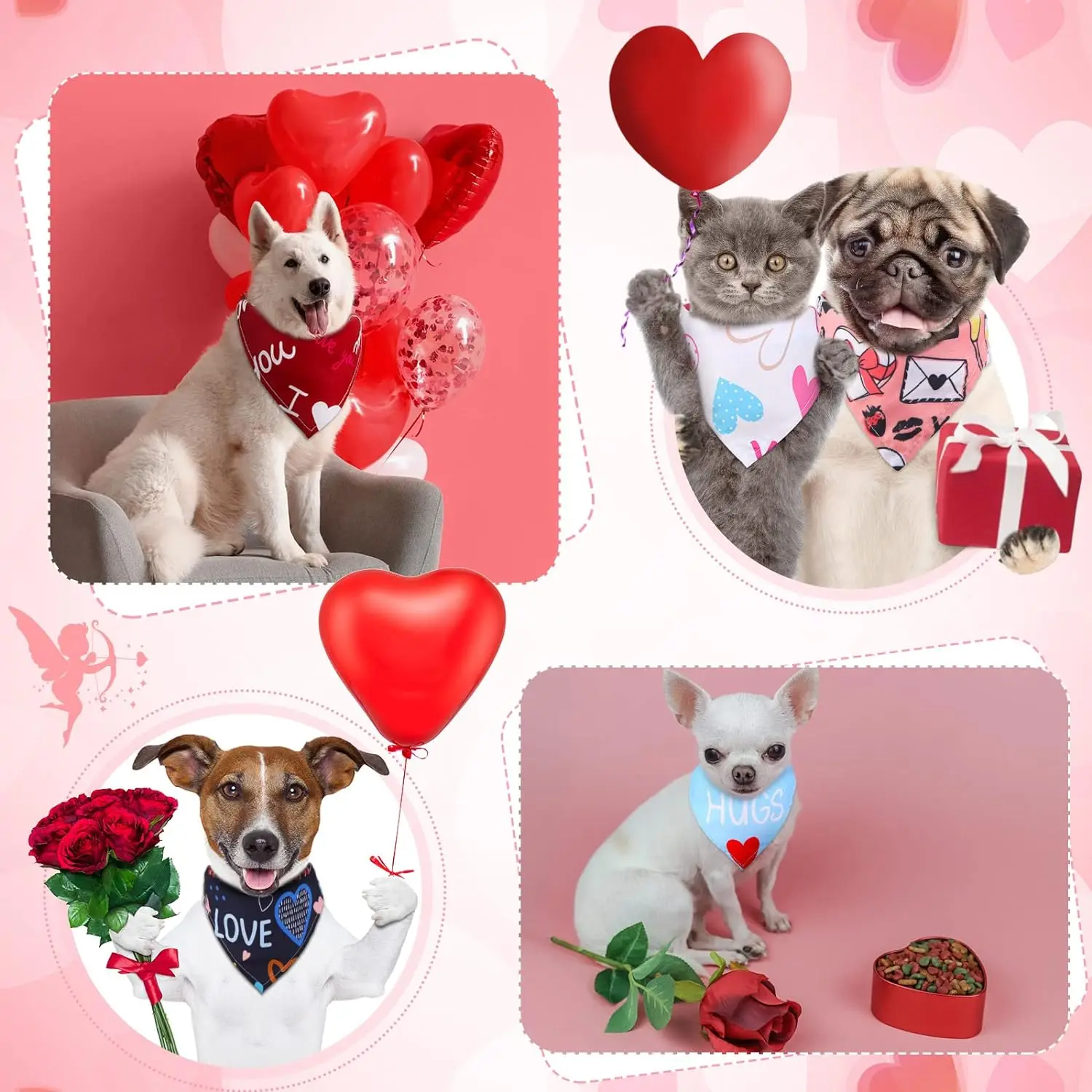 30pcs/ Pack Valentine\'s Day Dog Bandanas Heart Floral Triangle Bibs Scarf Neckerchief Scarf Bandana For Dogs Cats Pet