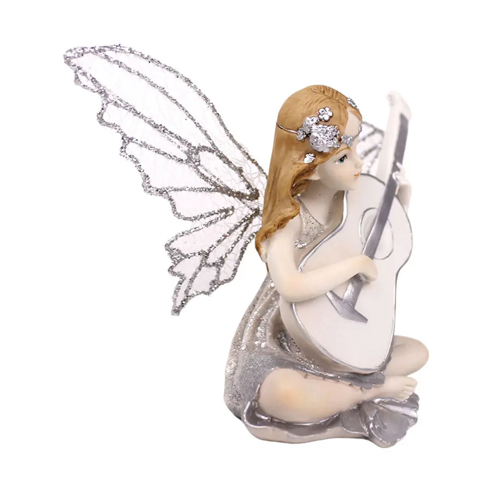 1Pcs Guitar Angel Ornament Exquisite Resin Handcraft Home Desktop Decor Lovely Music Decorative Craft Tabletop Trinket