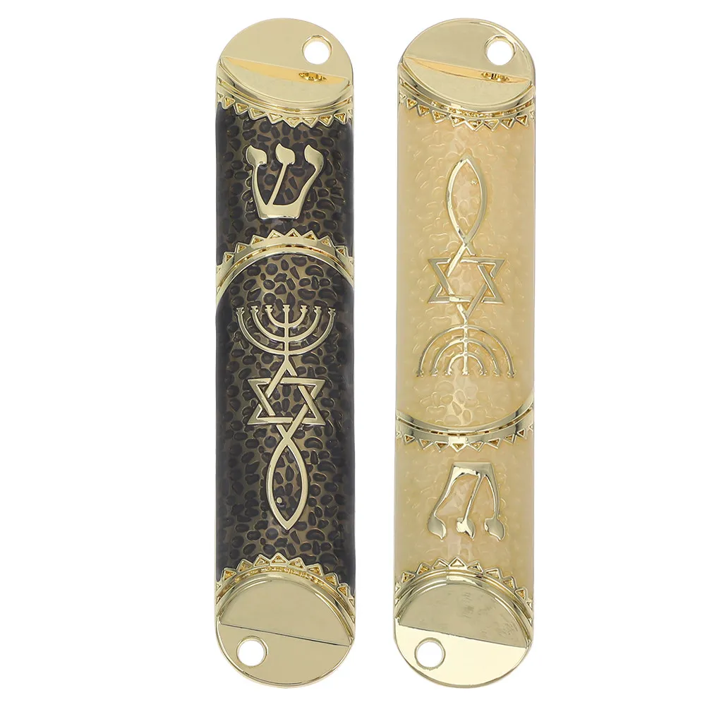 2Sets Zinc Alloy Mezuzah Cases with Authentic Kosher Scrolls for Door Jewish Tradition Home Decor Hanukkah Gift Messianic Seal