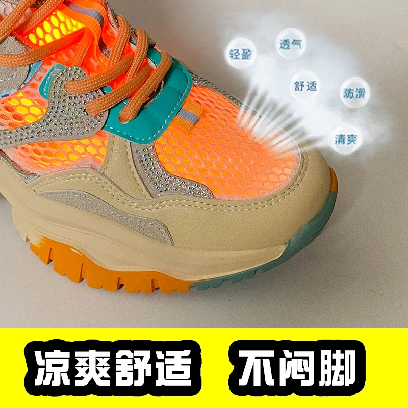 2023 Spring and Summer New Hollowed-out Breathable Mesh Heightening Sneakers