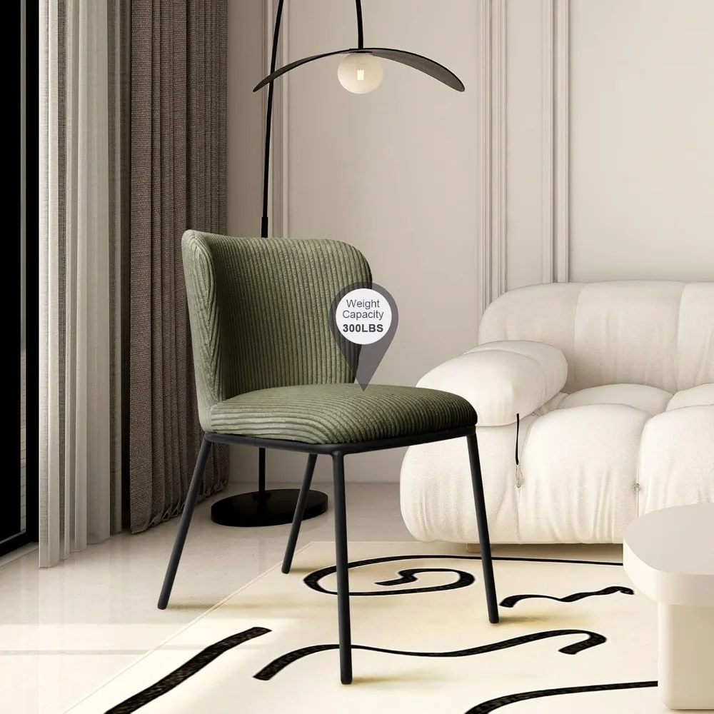 طقم كراسي غرفة الطعام باللون الأخضر مكون من 2، كراسي مطبخ بأرجل سوداء #4