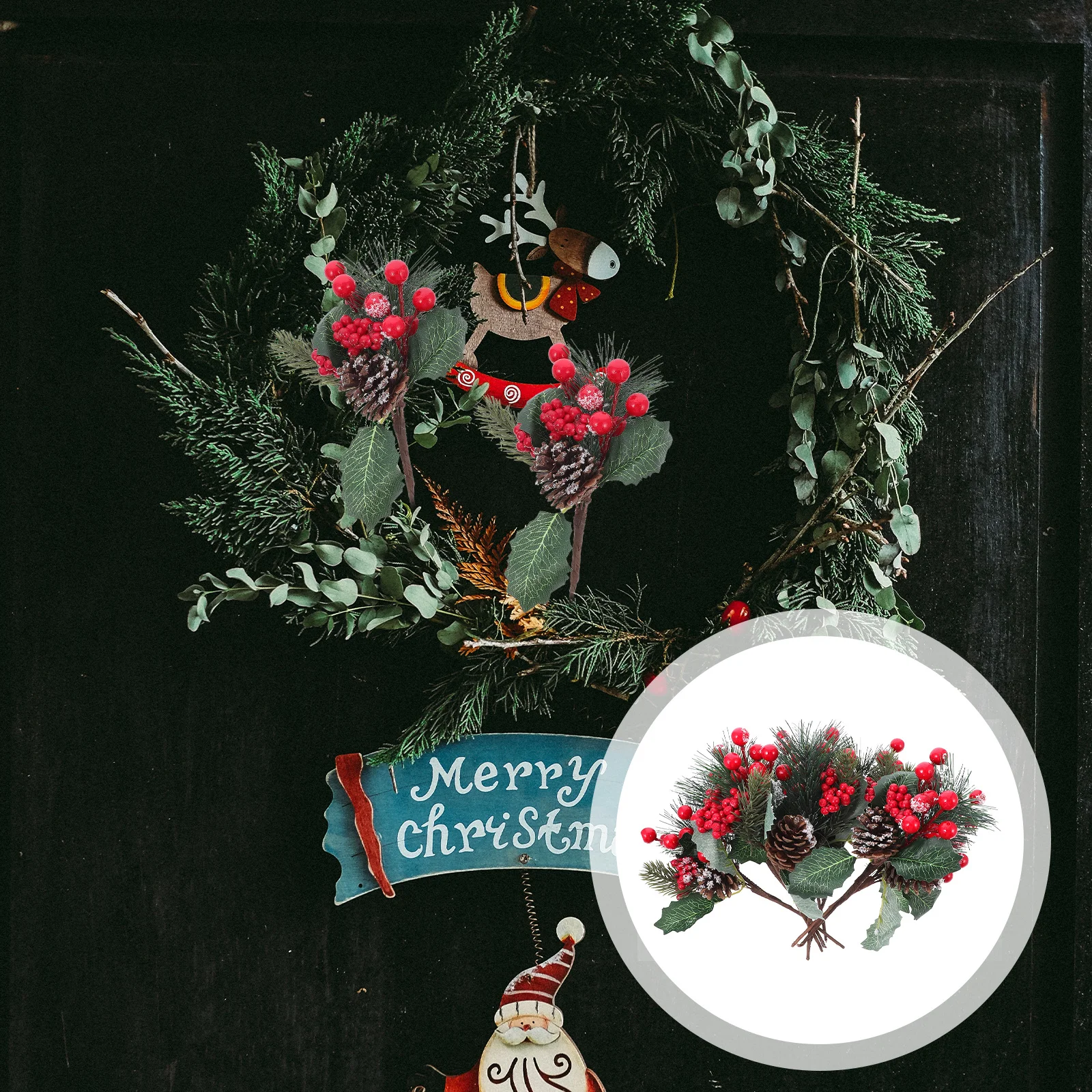 

8Pcs Faux Pine Needles Simulation Pine Cones Red Berries Christmas Tree Cuttings Holiday Decoration Xmas Photo Prop