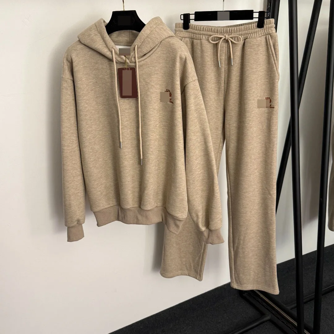 Nieuwe sportkledingset met geborduurd logo Lange Sve Fce-gevoerd sweatshirt met capuchon en elastische taille Fce-gevoerde casual broek