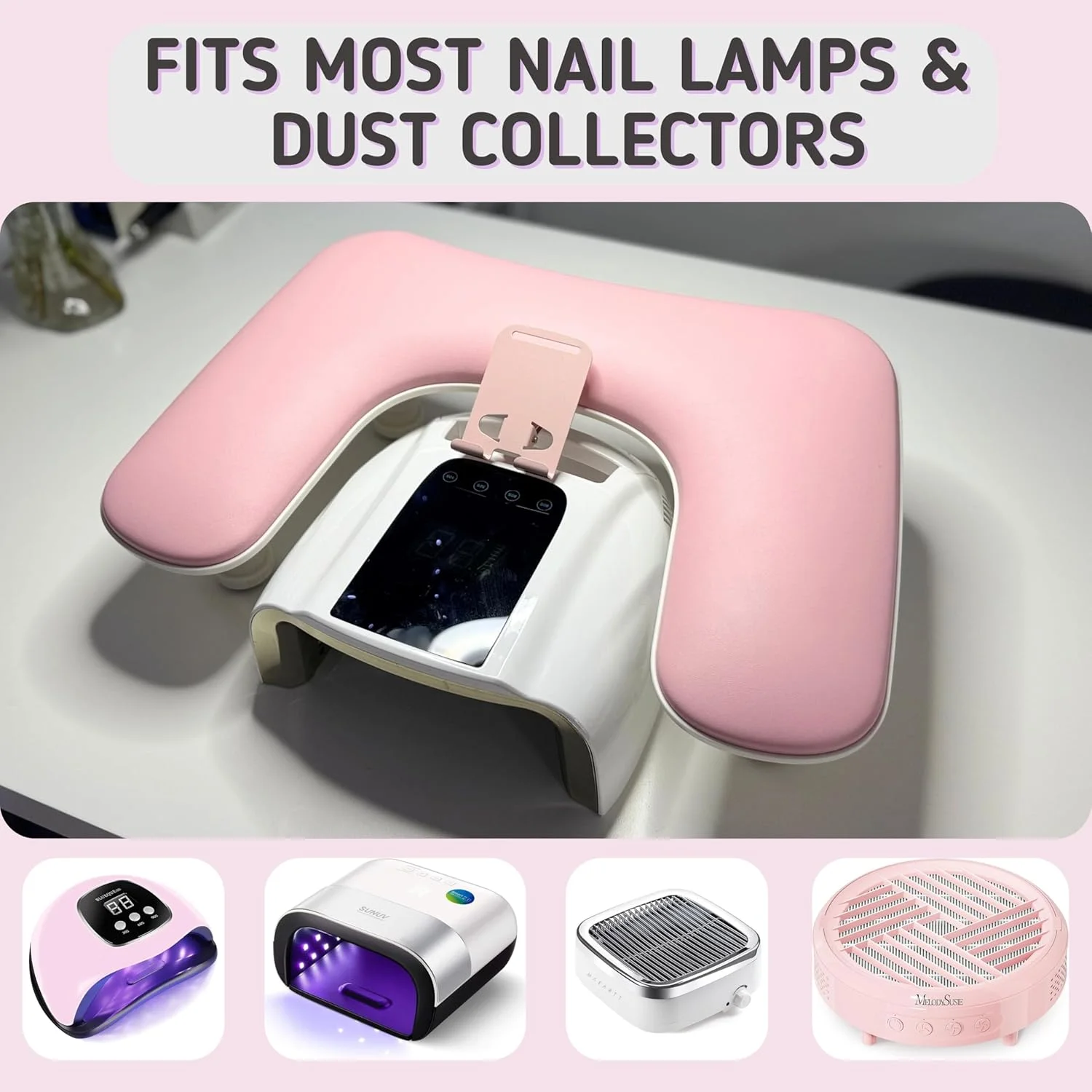 1 Stück Rosa Höhenverstellbare Nagel-Armstütze mit Drehbarem Telefonhalter, PU-Leder Nageltechniker-Armstütze, U-förmige Handauflage – Detail 9