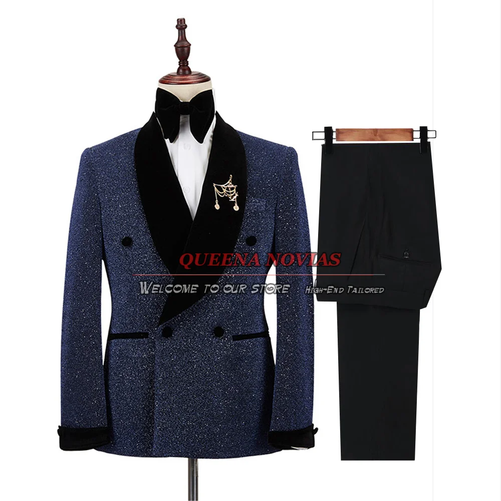 Green Kids Boy Suits Formal Party Wedding Tuxedo Sparkly Lurex Clothes Double Breasted Blazer Tailor-Made 2 Pieces Jacket Pants