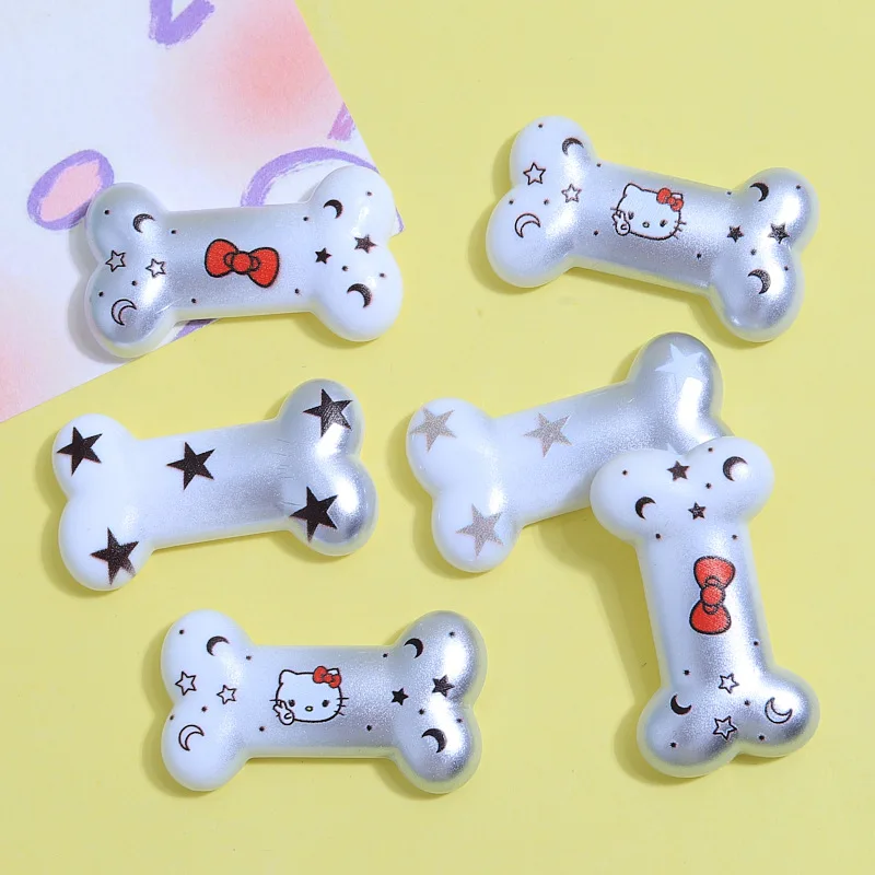 10 Pcs  Hello Kitty Cartoon Cute Silver Bone Resin Children's Gifts Diy Fashion Jewellery Party Phone Case Hairpin Accessories