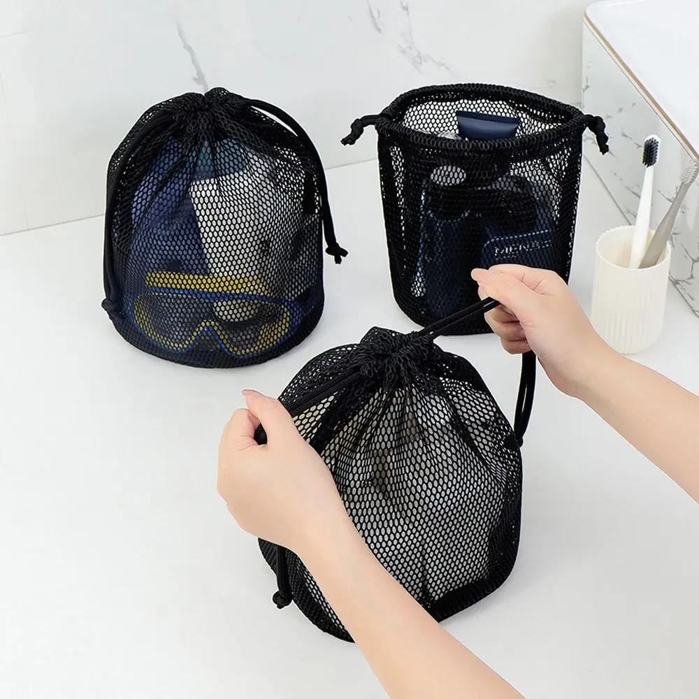 

Fashion Dopamine Color Cosmetic Bag Drawstring Mesh Storage Bag Large Capacity Breathable Lazy Toiletries Bag
