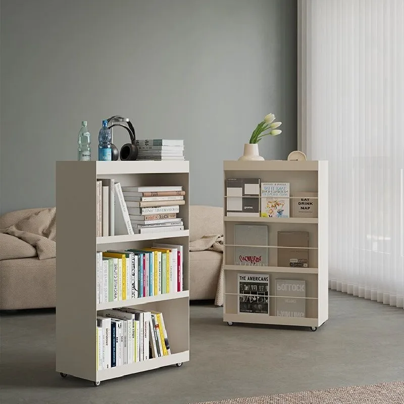 Home living room floor-to-ceiling simple bookshelf, student bookcase mobile storage shelf, bedroom multi-layer with wheels