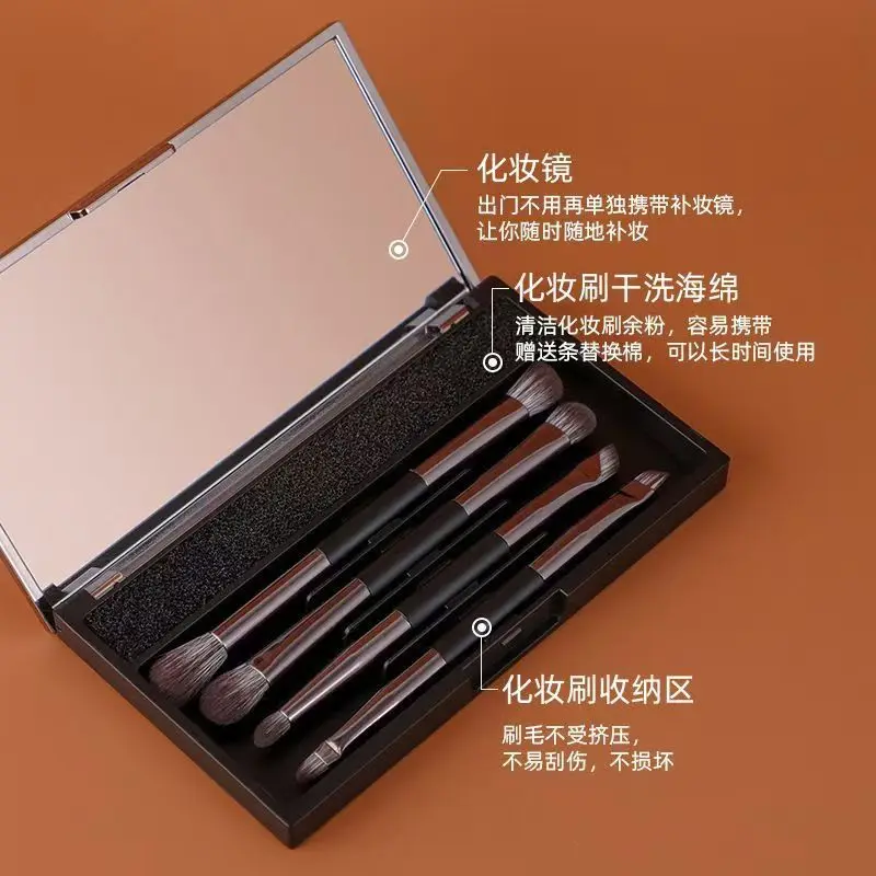 4 stks/set make-up kwastenset oogschaduw eyeliner borstel draagbare borstel + spiegeldoos