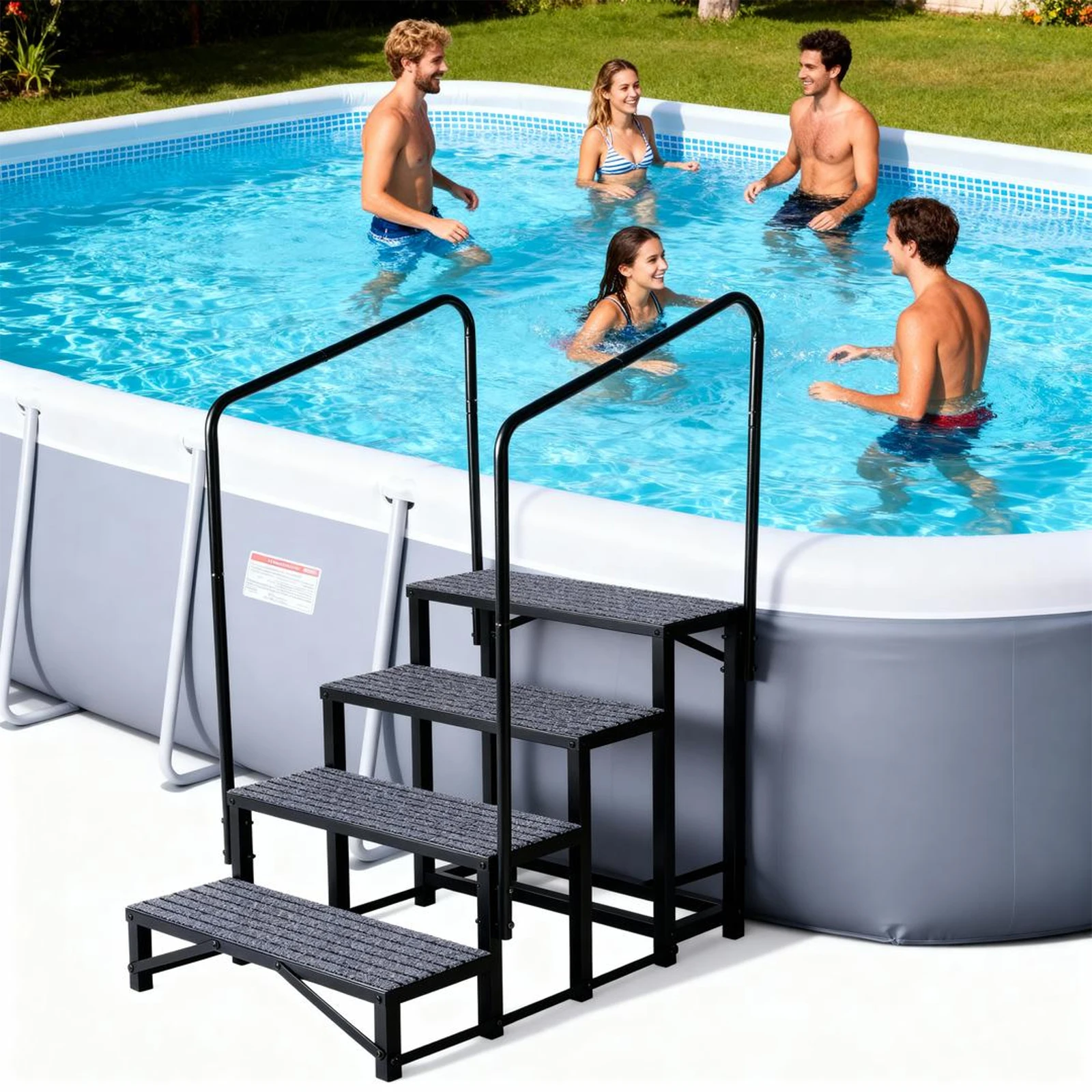 RV Step Stool, 4 Step Ladder, Hot Tub Steps with Handrail, Portable Pool Ladder, 440Lbs Heavy Duty Ladder Shelf Outdoor Mobile H