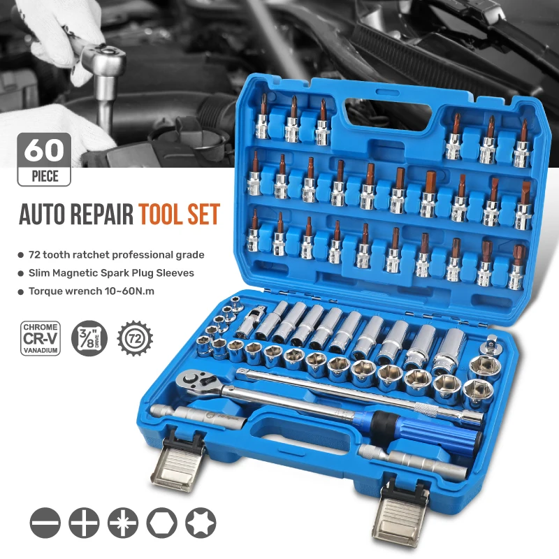 Hi-Spec Auto Repair Tool Set Socket Set Car Repair Tool Ratchet Torque Wrench Set Combo Tools Kit Auto Repairing Tool Set