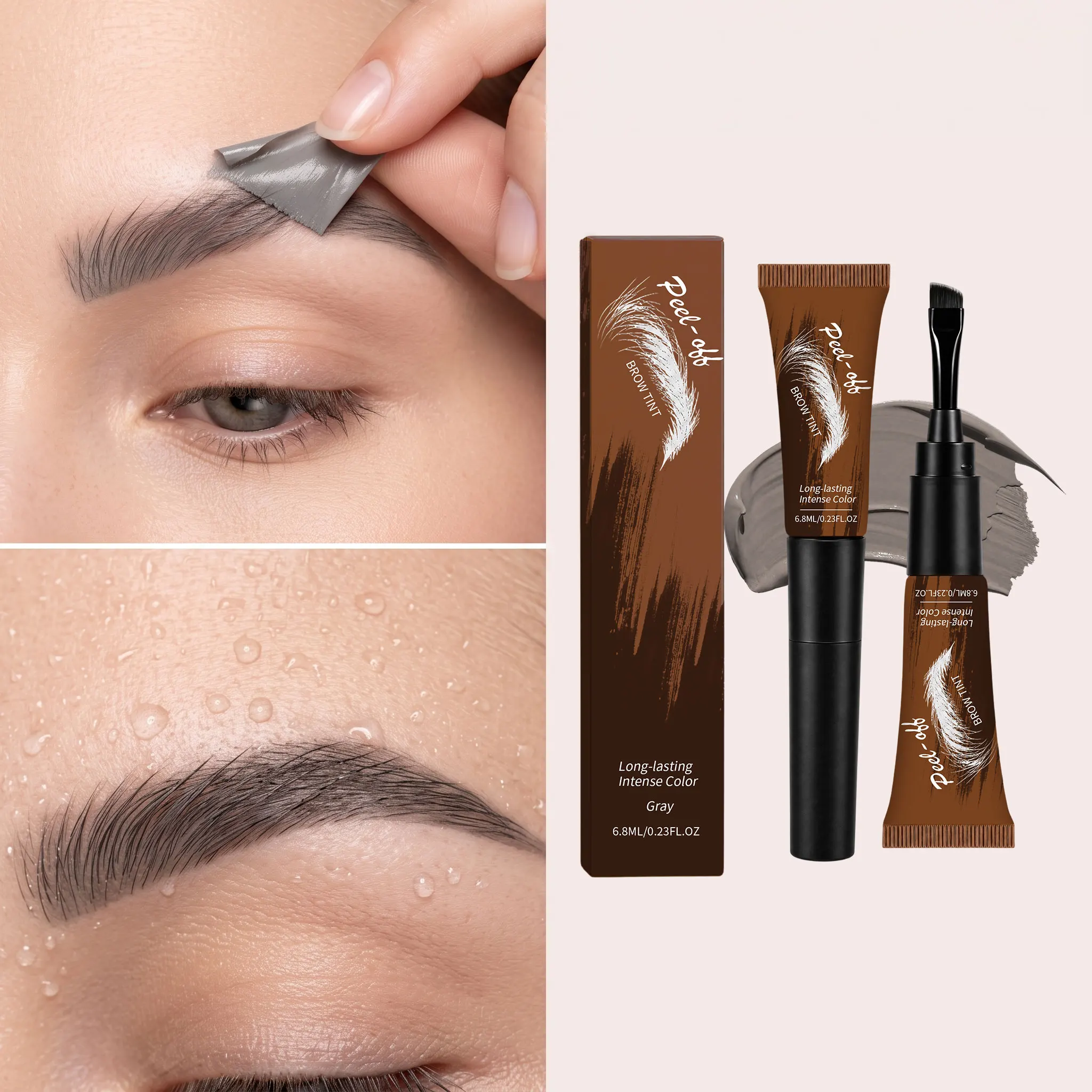 5-Color Peel-Off Eyebrow Tint (Gray) Long-Lasting Color Lock with Realistic Hair Strokes to Fill Sparse Areas