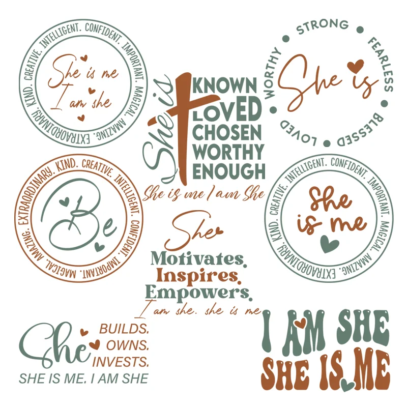 “SHE IS ME,I AM SHE” printing for clothes patches self-adhesive heat transfer vinyl Flex fusible transfer Ironing applications