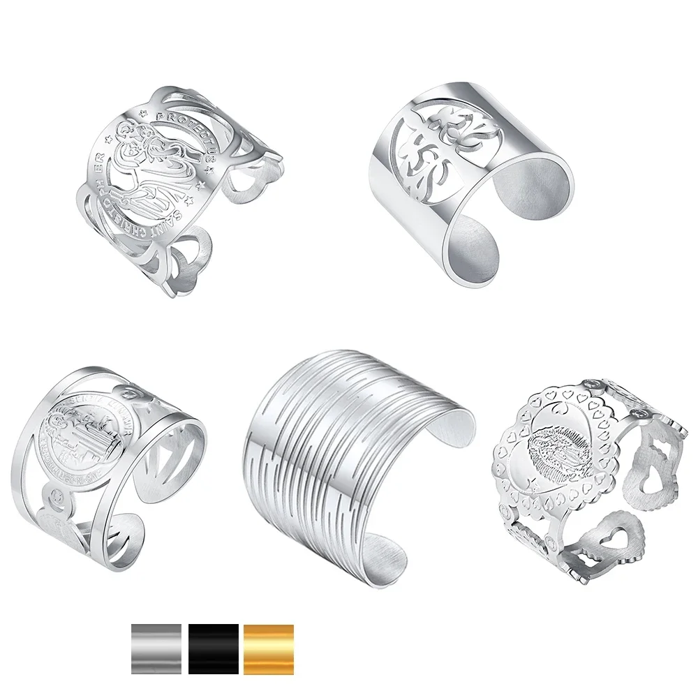 U7 Stainless Steel Unisex Rings Cuffs Adjustable St. Christoper Virgin Mary Sin…