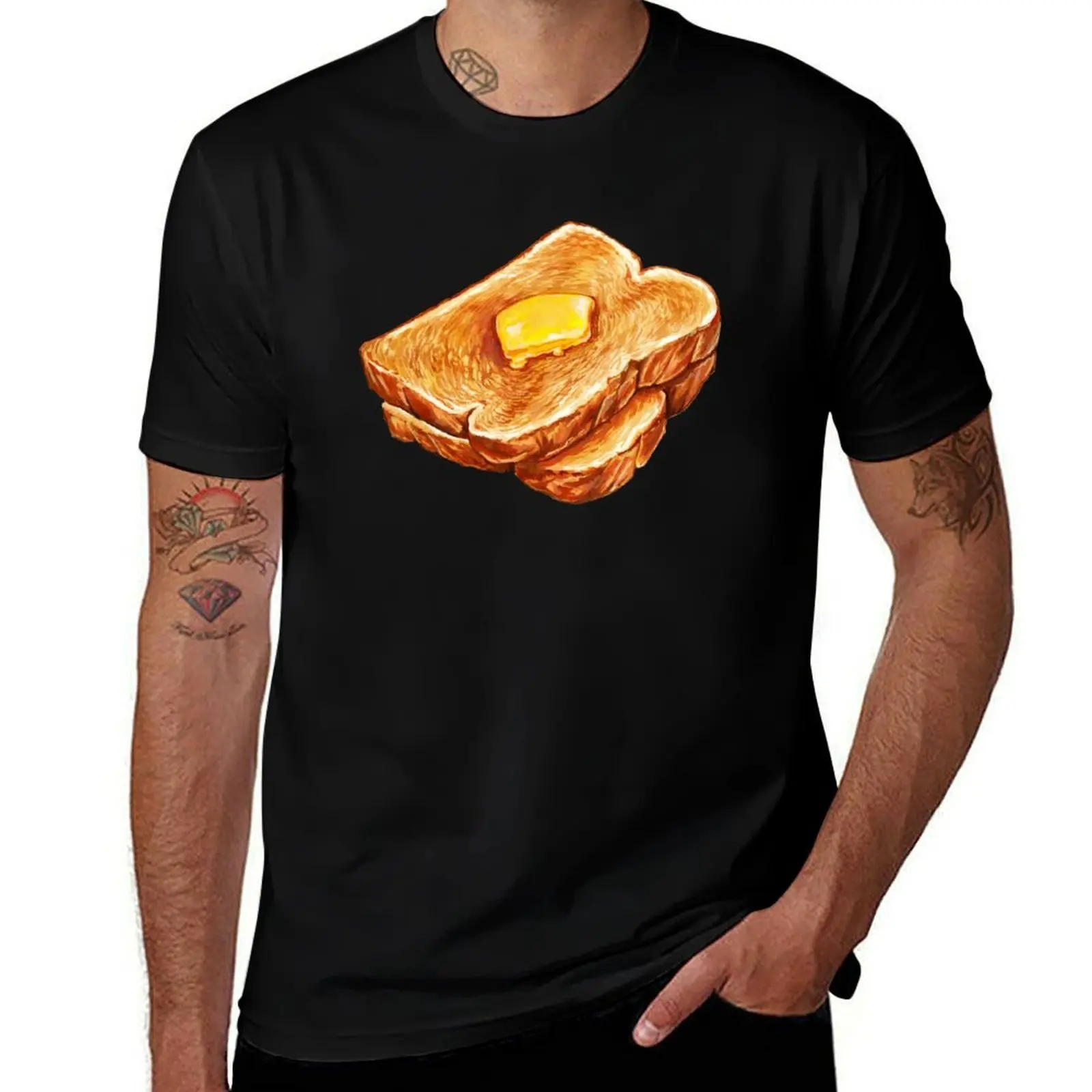 Buttered Toast Pattern T-Shirt Soft Durable Cotton T-Shirt
